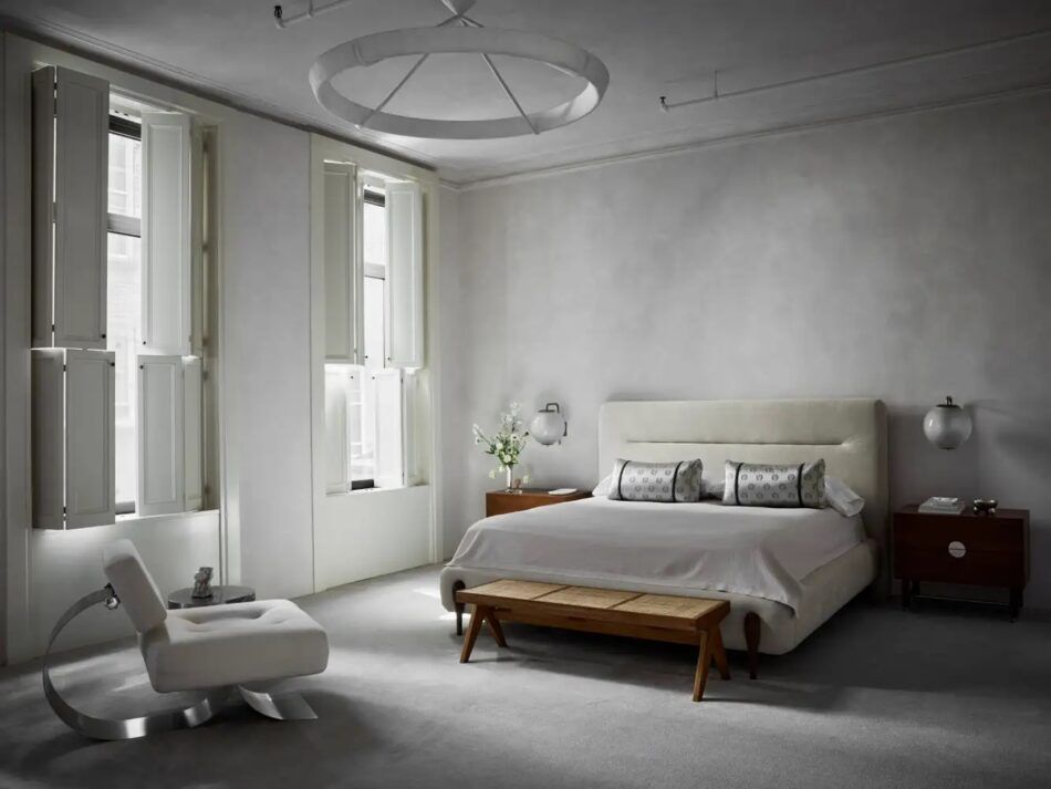The bedroom of a New York City loft, designed by Jessica Schuster