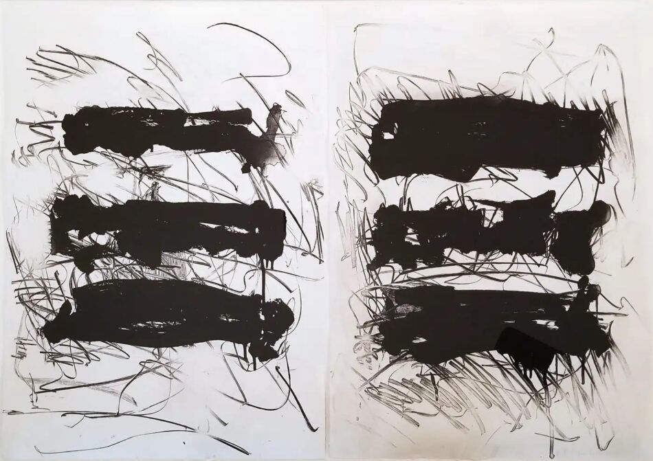 The abstract diptych etching and aquatint print "Fields I" by Joan Mitchell.