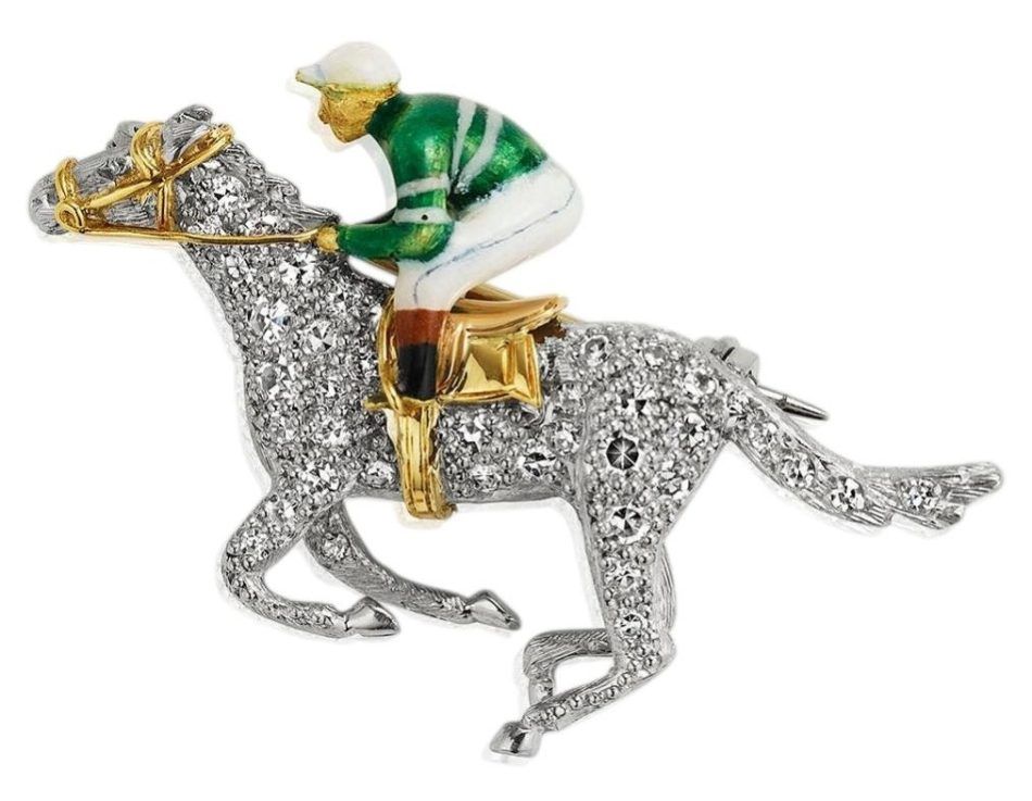 Horse and jockey brooch