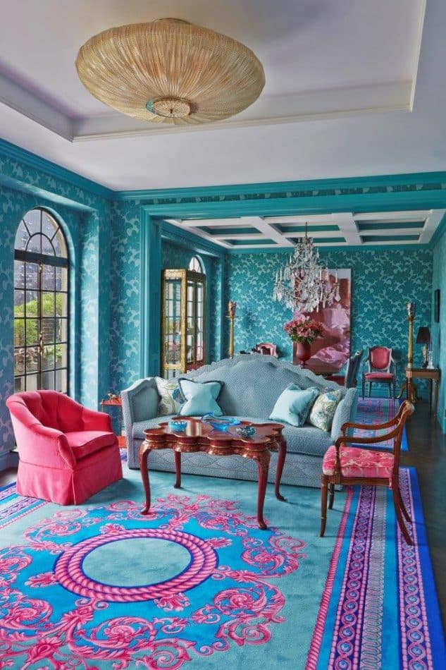 teal and pink living room by John Barman