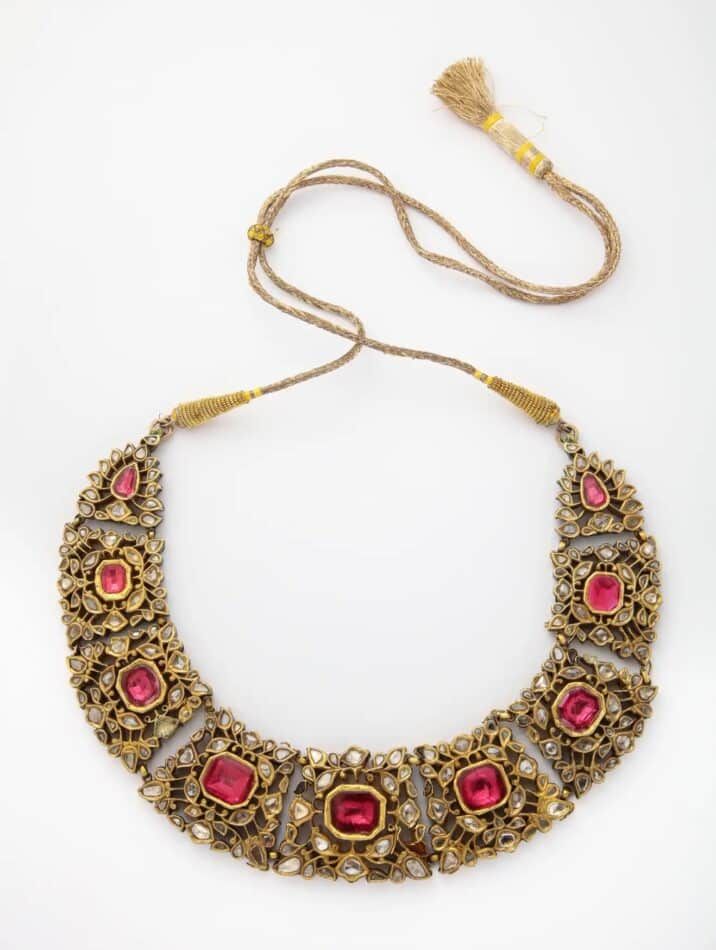 An antique Mughal Indian spinel, diamond and enamel necklace, ca. 1800, offered by Joseph Saidian and Sons