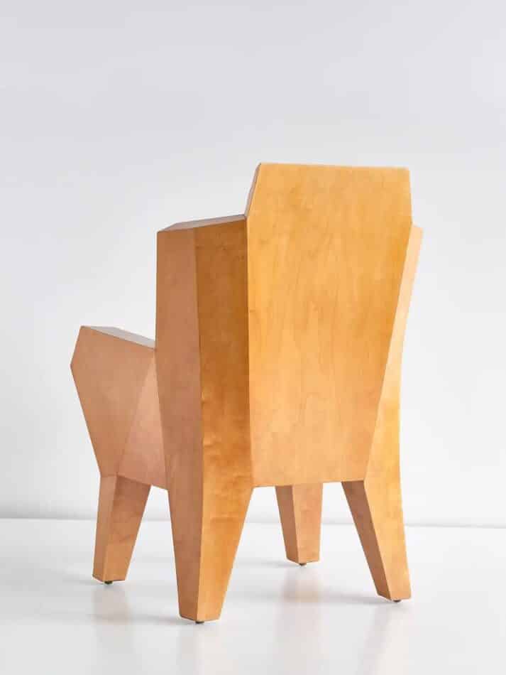 Wooden back of the Camillo Cerri Important Cubist Armchair Designed for Haus Reinbach