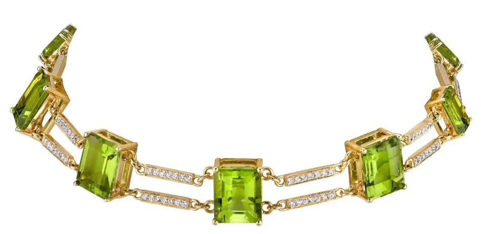 Karma El Khalil Railway choker in 18k yellow gold with peridots and diamonds 