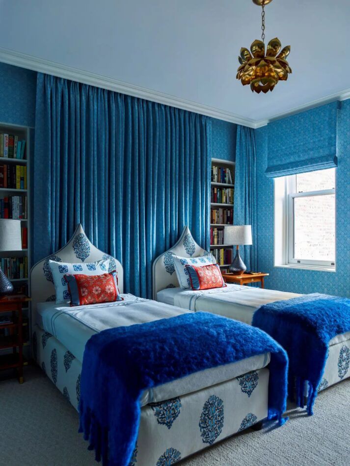 Blue guest room by Katie Ridder