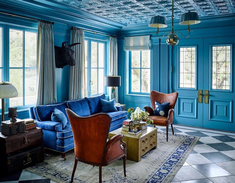Blue entry room by Ken Fulk