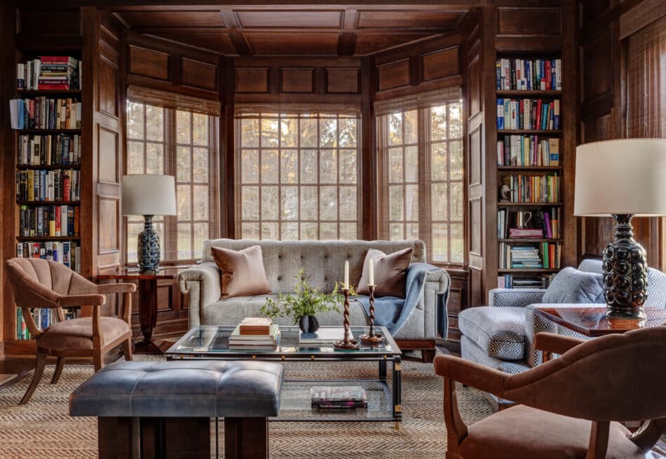David Kleinberg wood-paneled library