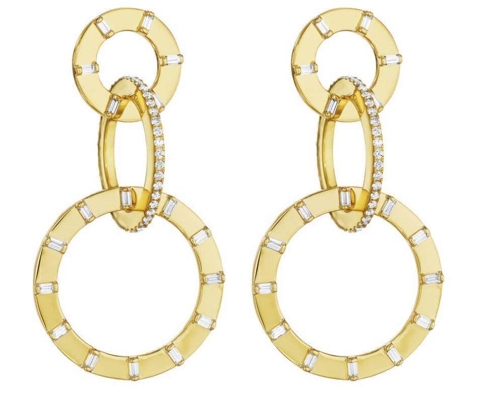 Cadar Unity Earrings, 18 Karat Yellow Gold and White Diamonds, Small