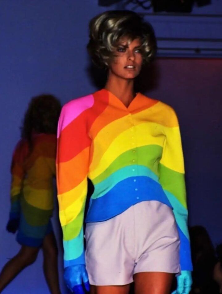 Linda Evangelista modeled the jacket during Mugler's Spring/Summer 1990 runway presentation