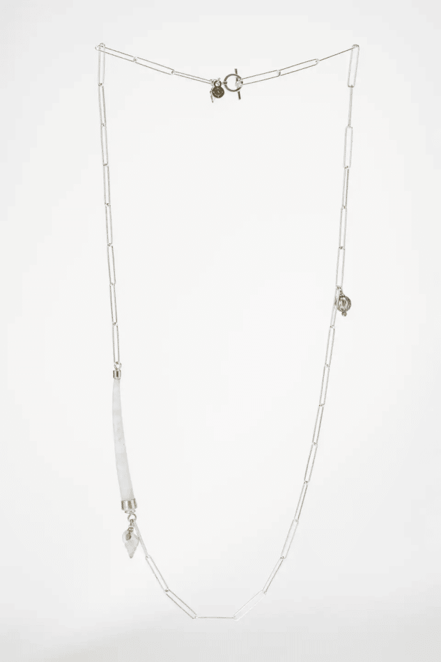 Dentalium shell, black pearl and diamond necklace