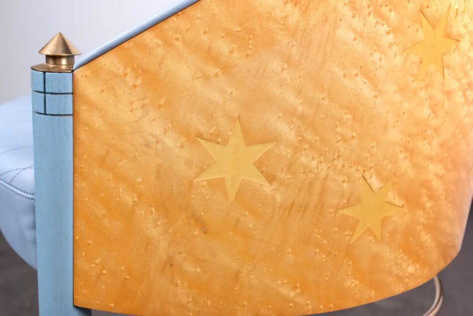Star-shaped marquetry on the back of a Norbert Berghof, Michael Landes and Wolfgang Rang for Draenert Star chair