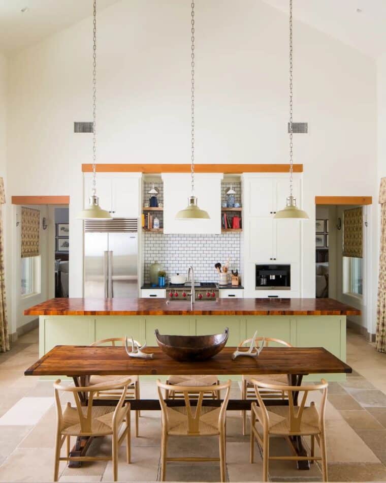 A white and avocado-green kitchen in Fredericksburg, Texas, by interior designer Melissa Morgan