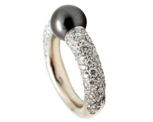 A Tahitian pearl and diamond ring by Mikimoto. Offered by Aristocrat Jewelry. 
