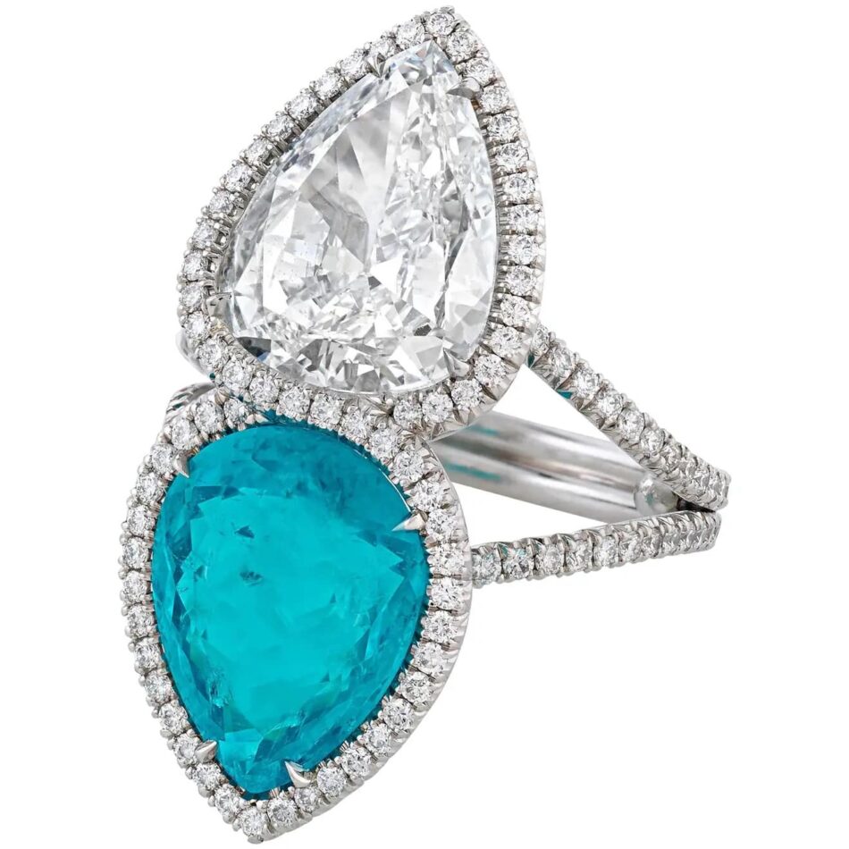 Paraíba tourmaline and diamond ring, 21st Century, offered by M.S. Rau