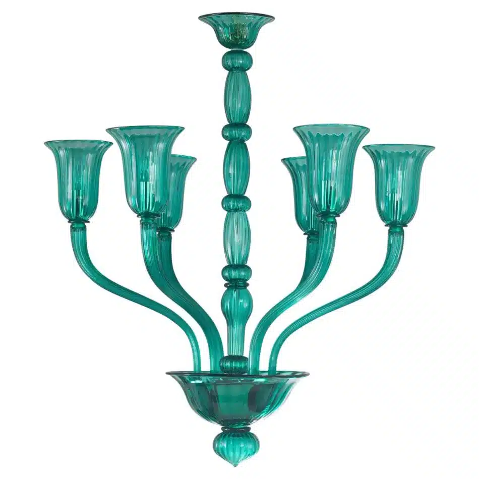 Multiforme green Murano glass chandelier, 2018