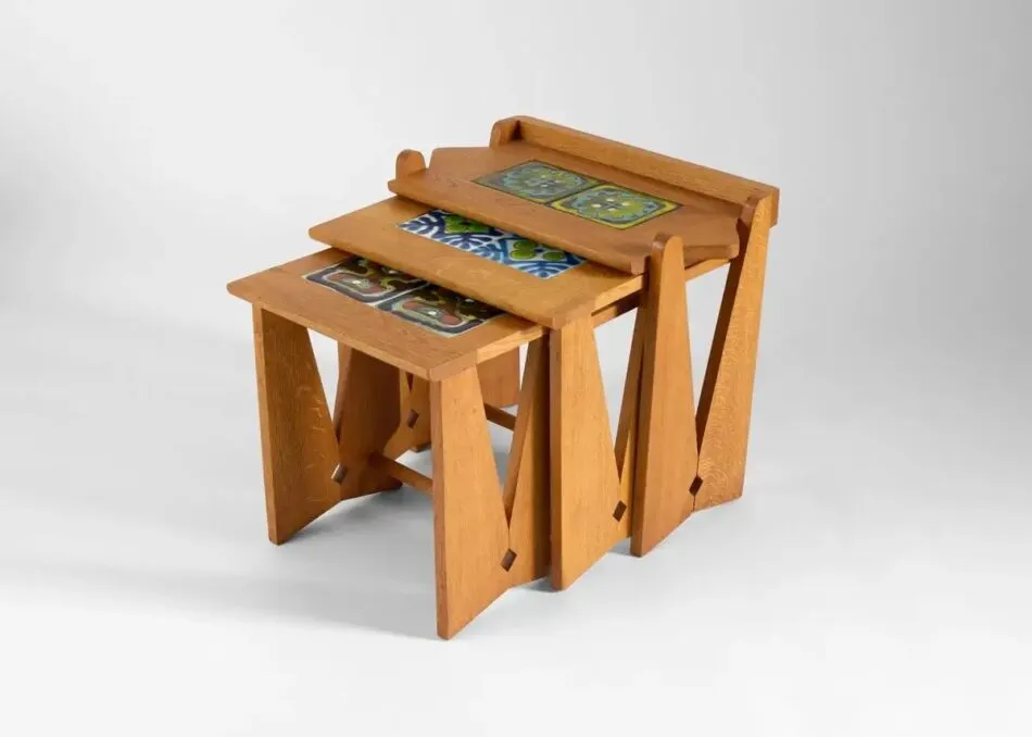 Tile-topped nesting tables designed by Guillerme et Chambron 