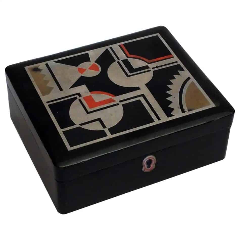 Geometric Art Deco French Lacquered Jewelry Box