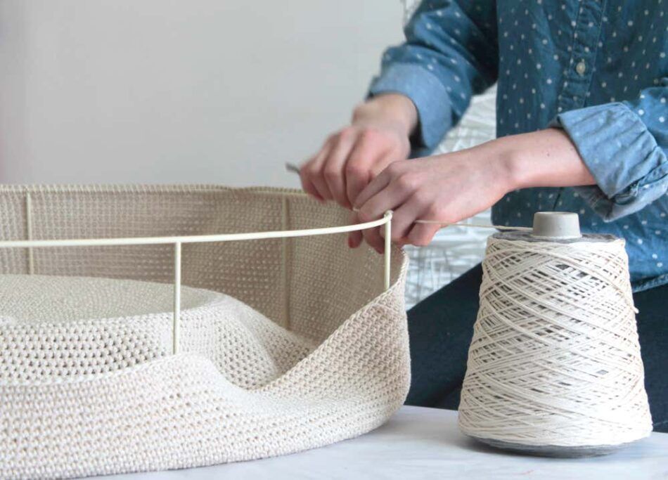 Naomi Paul crocheting her Vex Ø60 pendant light.