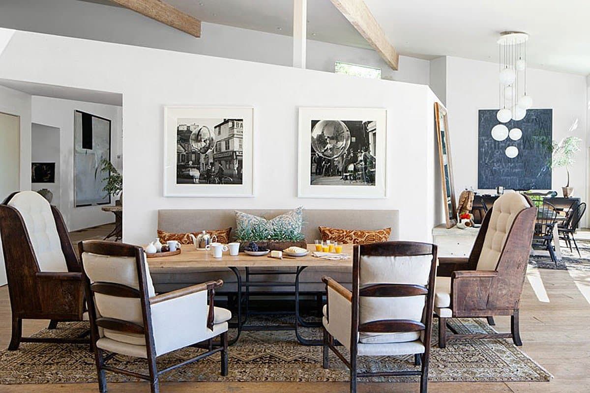 The dining room of Patrick Dempsey's Malibu family house with revamped interiors by Estee Stanley of Hancock Design.