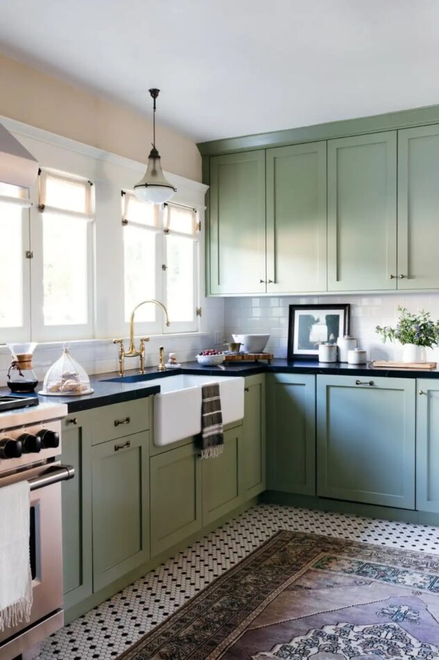 A eucalyptus-green kitchen in Los Angeles by interior designer Martha Mulholland