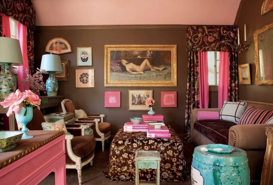 Brown-and-pink study in a 1925 Beverly Hills manse designed by Mary McDonald