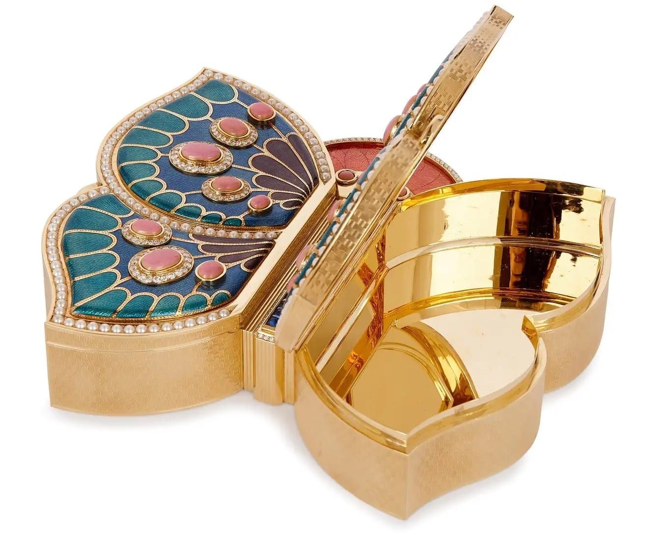 18 Karat Gold, Enamel, Pearl and Precious Stone Jewellery Box by Asprey