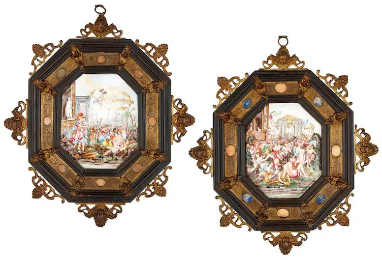 Pair of Italian Capodimonte painted porcelain plaques, 19th century
