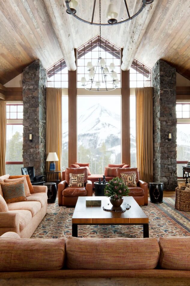 Living room of a Big Sky, Montana, ski house designed by Michael S. Smith