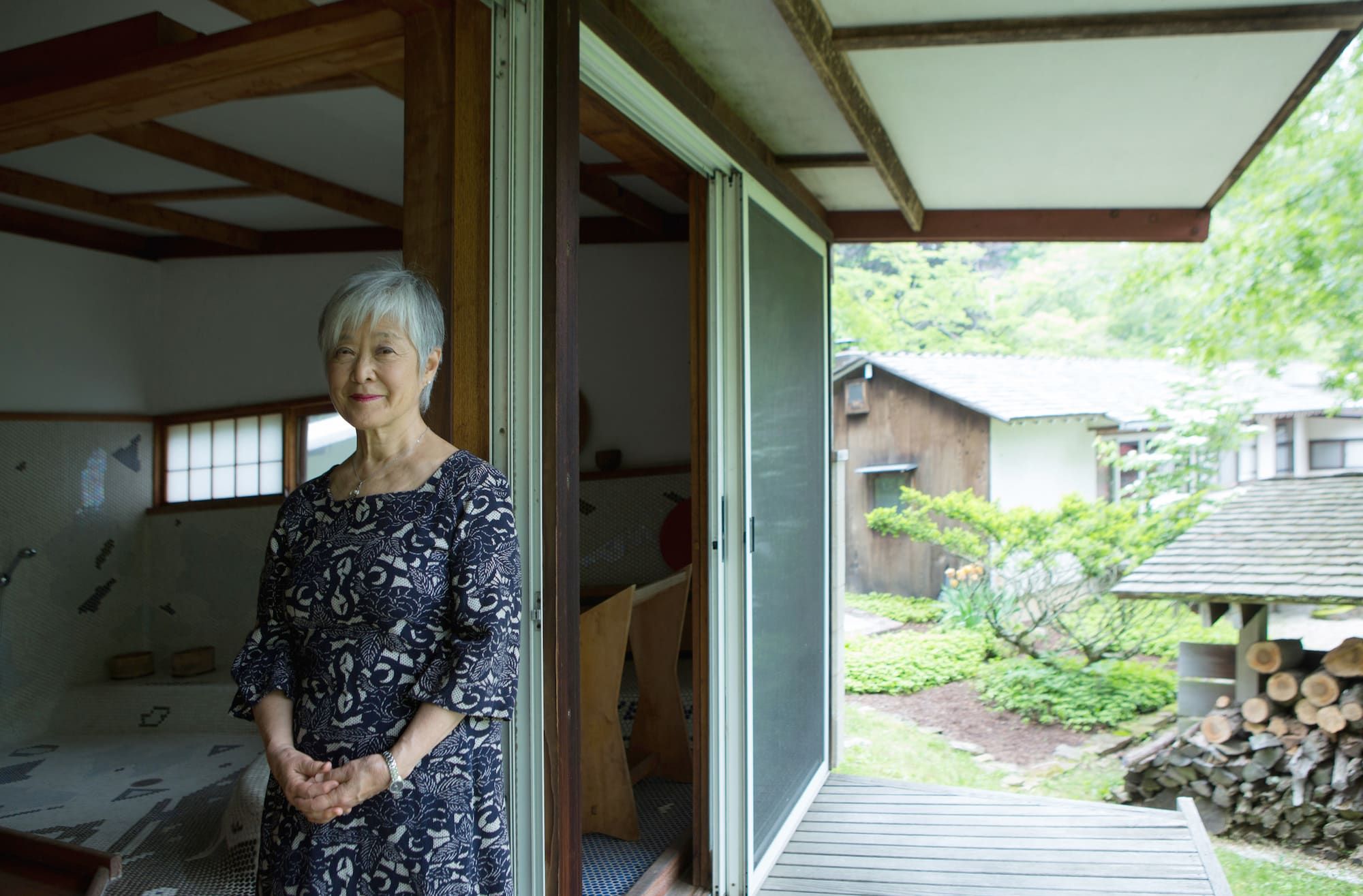 Mira Nakashima outside of her house in New Hope, PA.