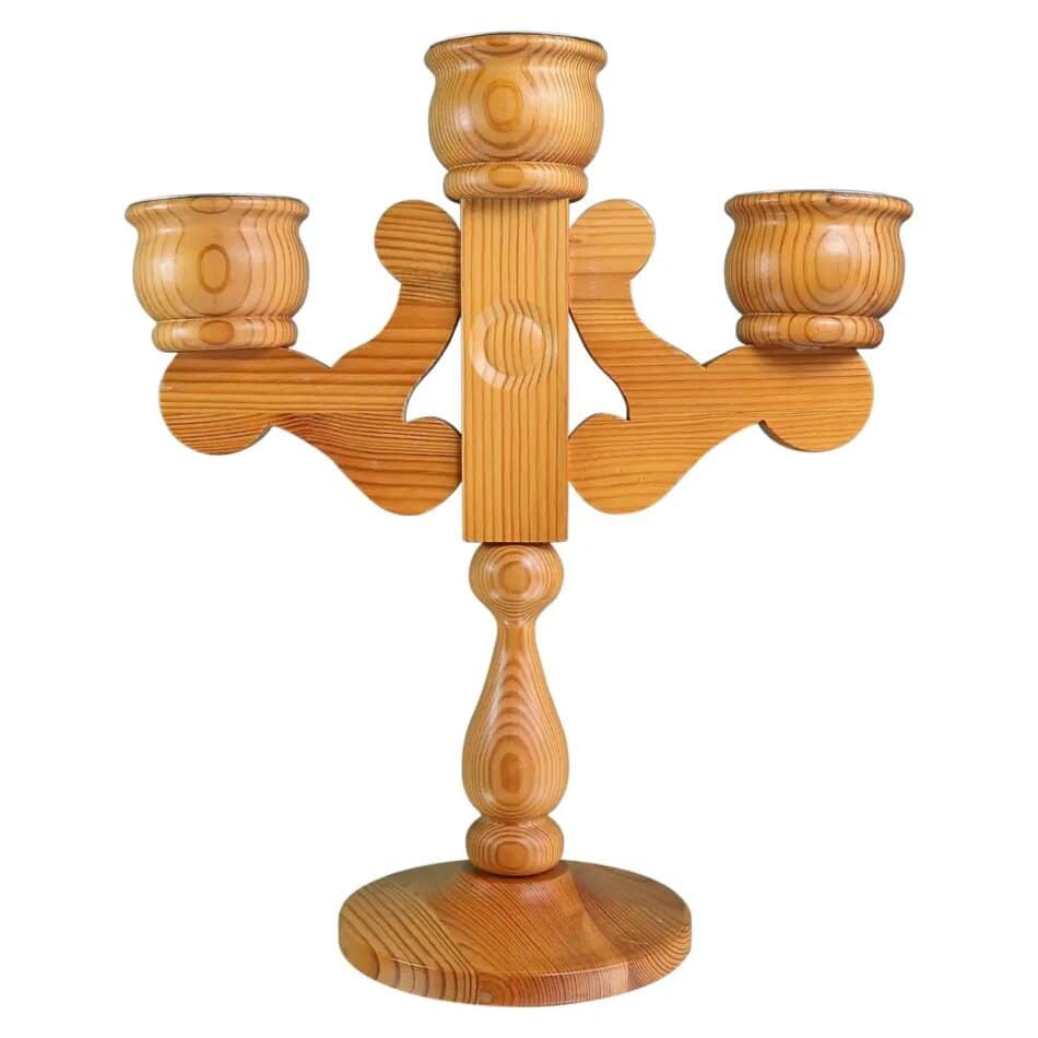 1960s Swedish wooden three-arm candelabra