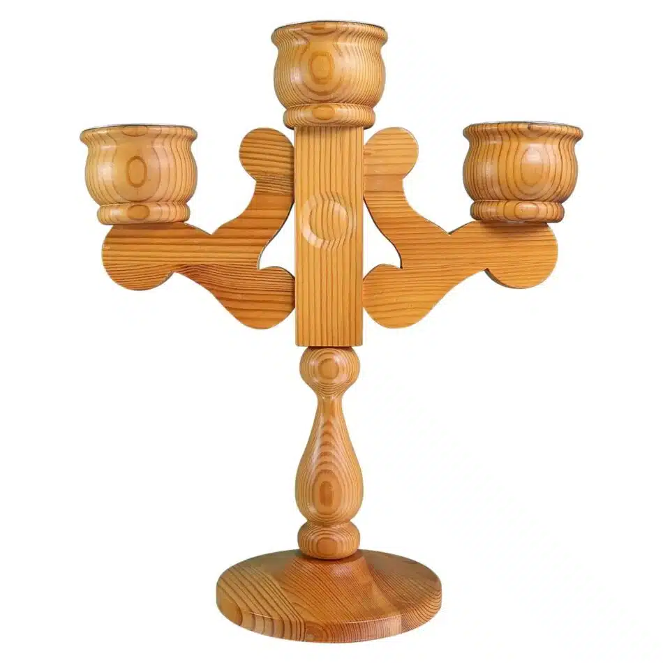 1960s Swedish wooden three-arm candelabra