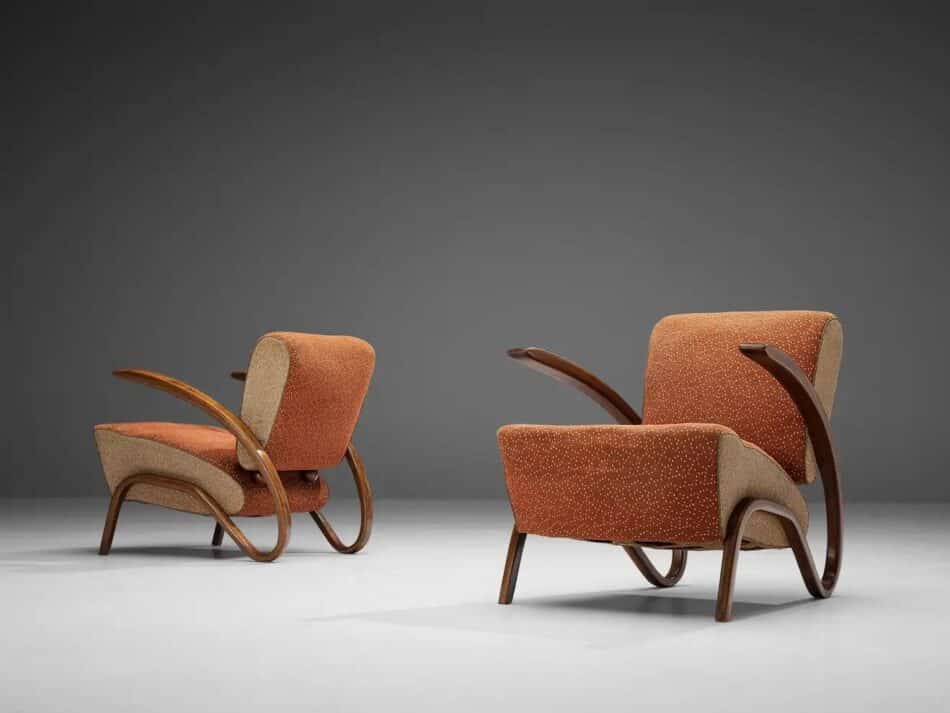 Jindrich Halabala pair of H275 lounge chairs