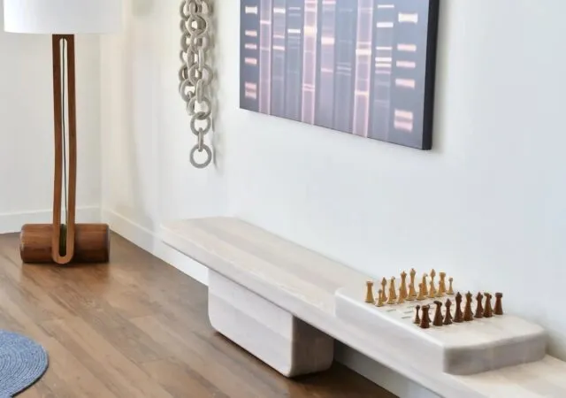 Checkmate: Last Ditch Design’s Sculptural Slab Bench Does Double Duty as a Chessboard