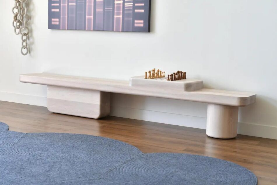 Last Ditch Design Nostromo bench with chess pieces on top