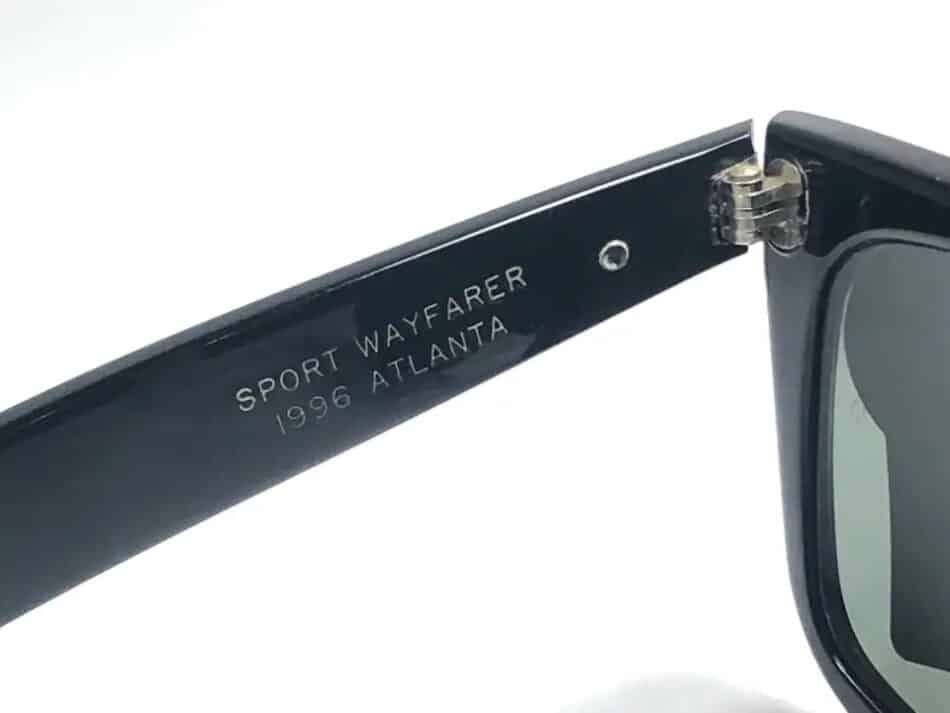 The style name printed on the left temple of Wayfarer sunglasses commemorating the 1996 Olympic Games, offered by Nightwings