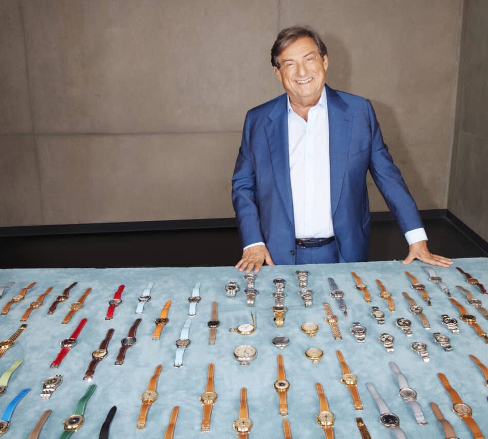 Photo of French collector Patrick Getreide with some of his watch collection