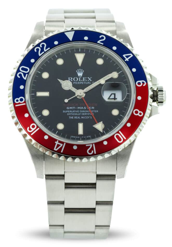 1997 "Chuck Yeager" Rolex GMT-Master with a red-and-blue "Pepsi" bezel
