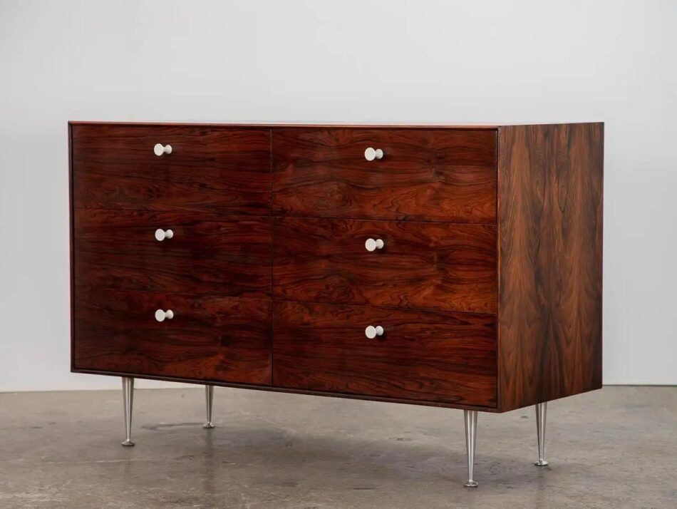 A George Nelson for Herman Miller Thin Edge Group rosewood dresser with white drawer pulls