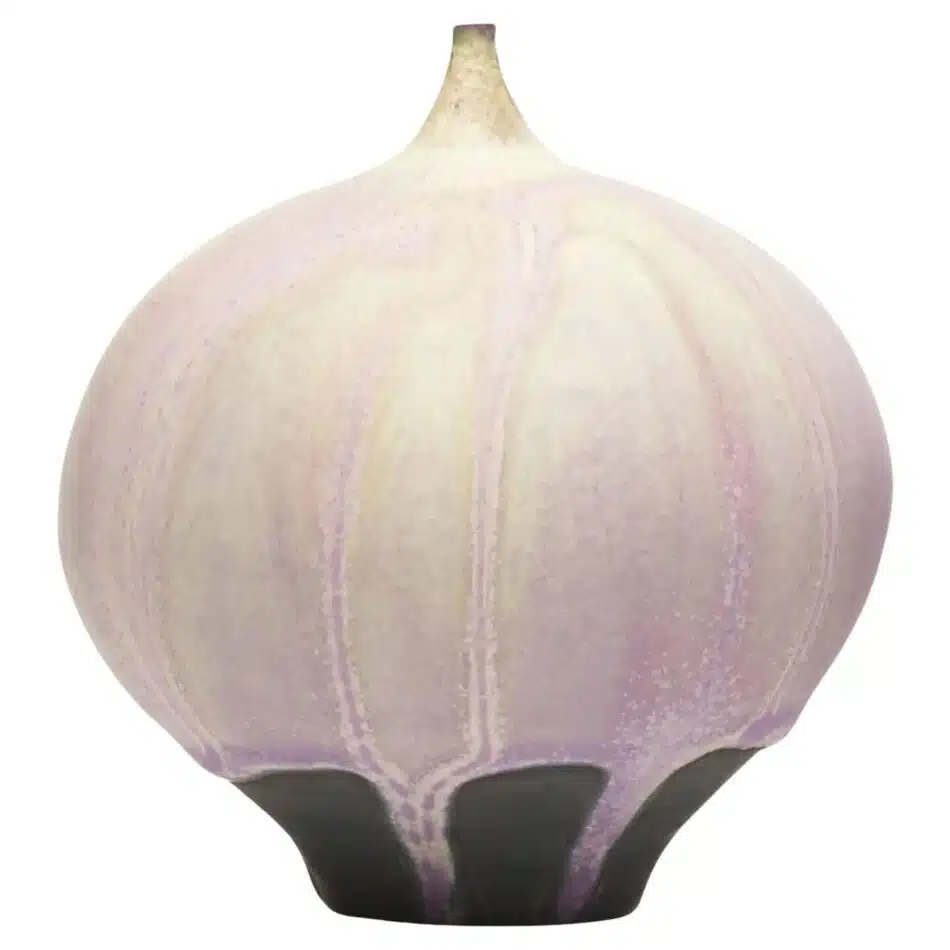 Rose and Erni Cabat glazed porcelain Feelie vase in lavender and cream, 1970s