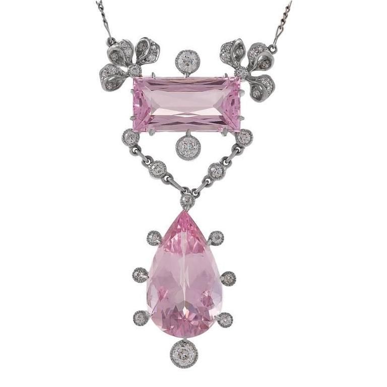 Edwardian Morganite, Diamond and Platinum Lavaliere Necklace