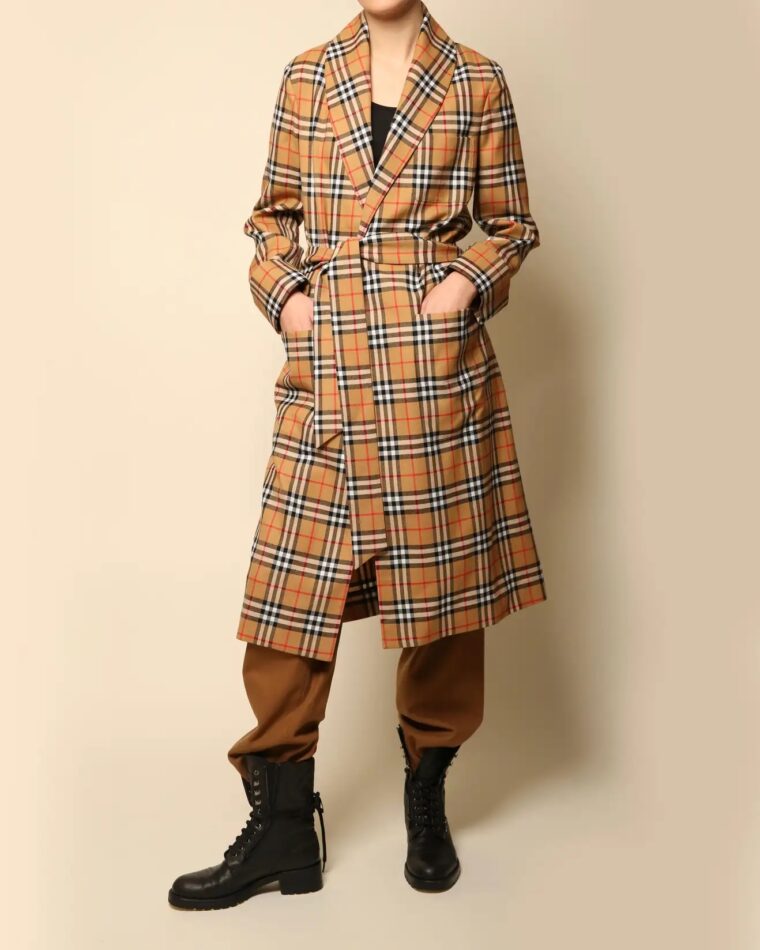 Burberry Fall/Winter 2018 brown plaid check wool trench coat, new