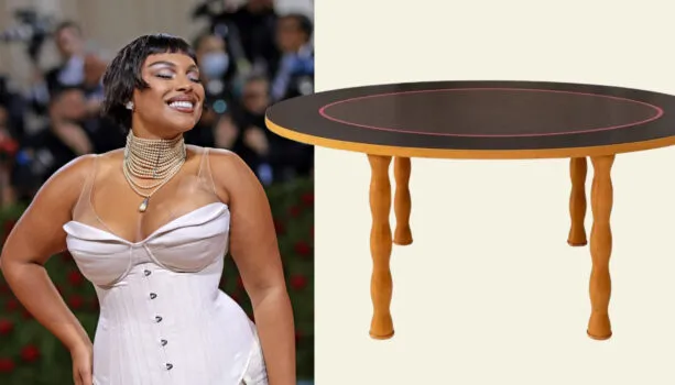 Paloma Elsesser and the Ettorre Sottsass table she has in her dining room