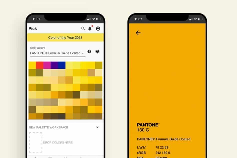 Two phones showing different variations of the color yellow