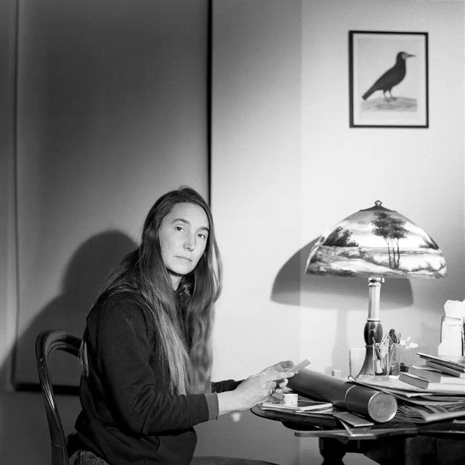A 1984 black-and-white portrait of artist Jenny Holzer by photographer Jeannette Montgomery Barron