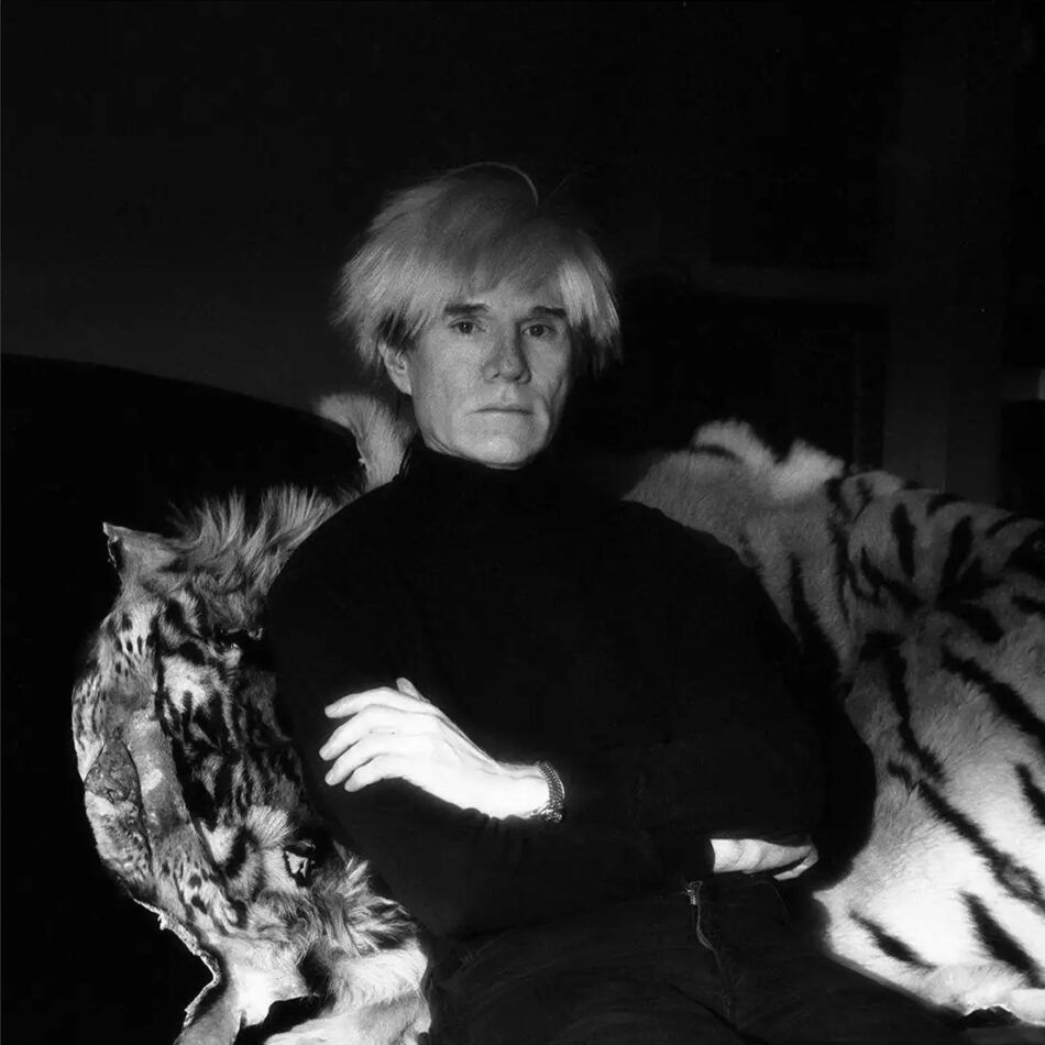 A 1985 black-and-white portrait of artist Andy Warhol by photographer Jeannette Montgomery Barron