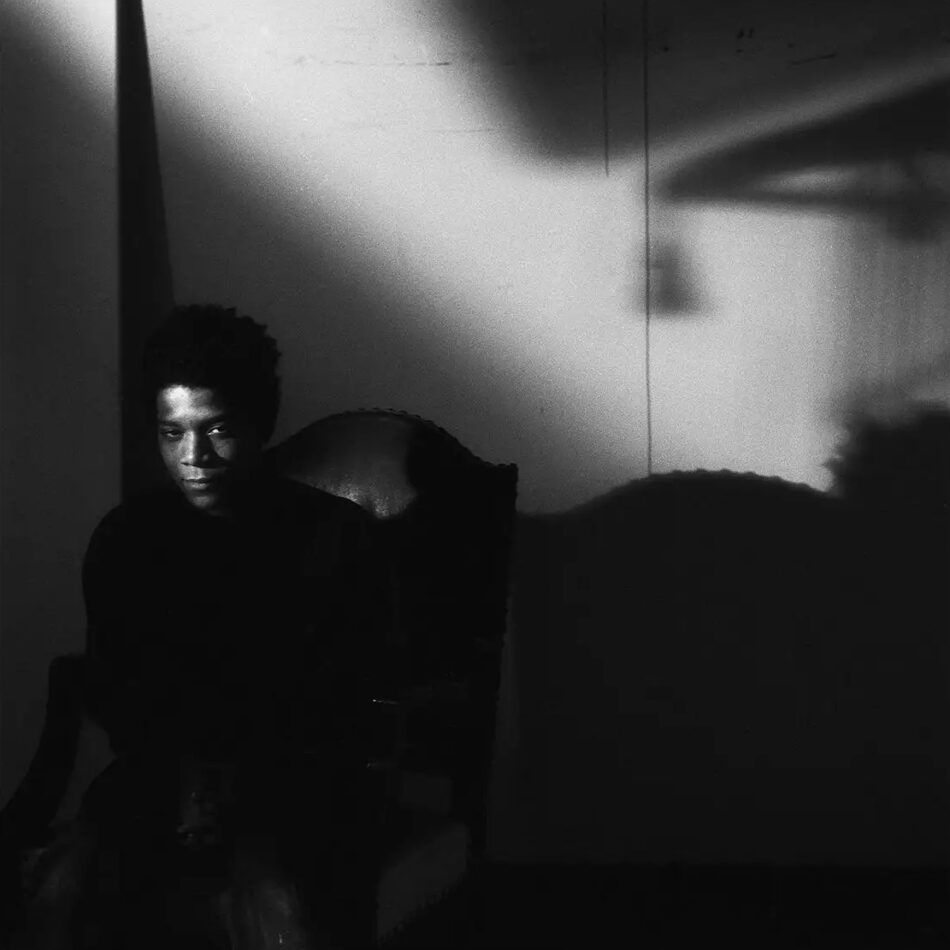 A 1984 black-and-white portrait of artist Jean-Michel Basquiat by photographer Jeannette Montgomery Barron