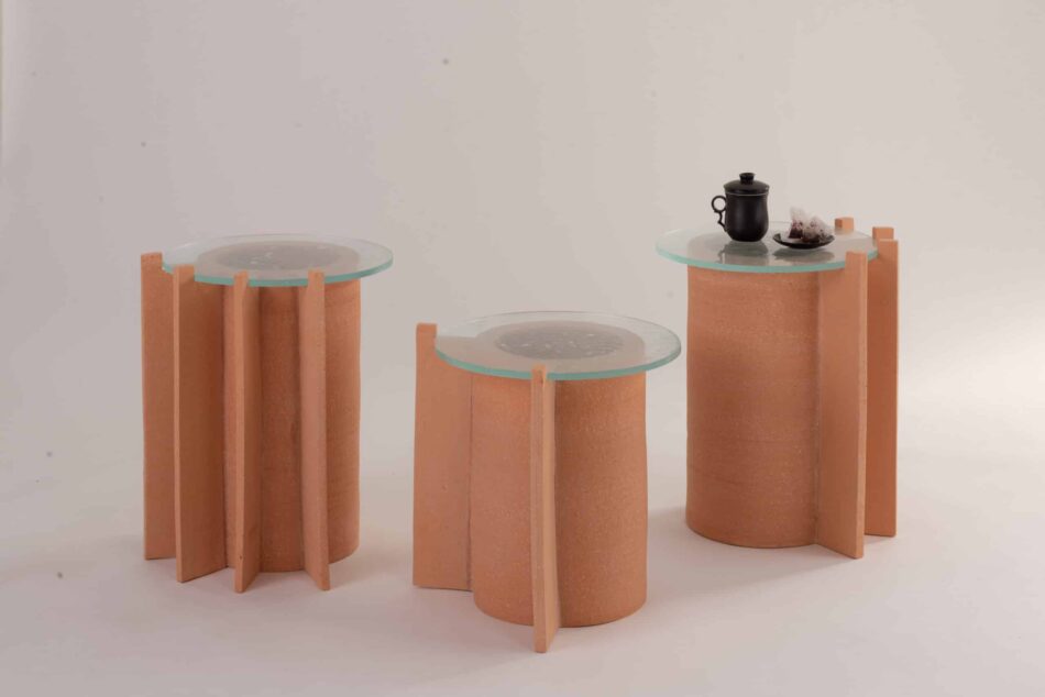 Three Peca Impronta Terracotta Side Tables