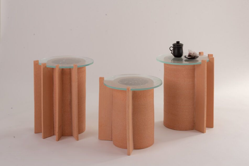 Three Peca Impronta Terracotta Side Tables