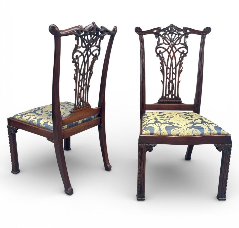 Pair English Chippendale mahogany side chairs, ca. 1890
