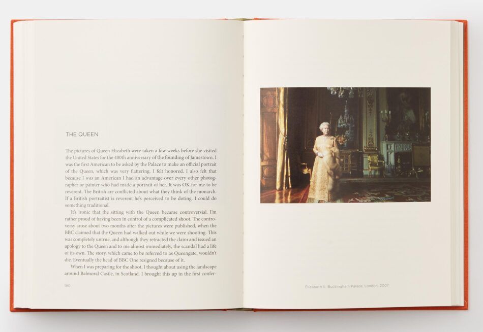 A photograph of the book Annie Leibovitz at Work featuring a photo of Queen Elizabeth II.