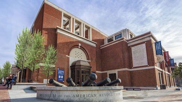 The exterior of the Museum of the American Revolution features a carved excerpt of the Declaration of Independence.
